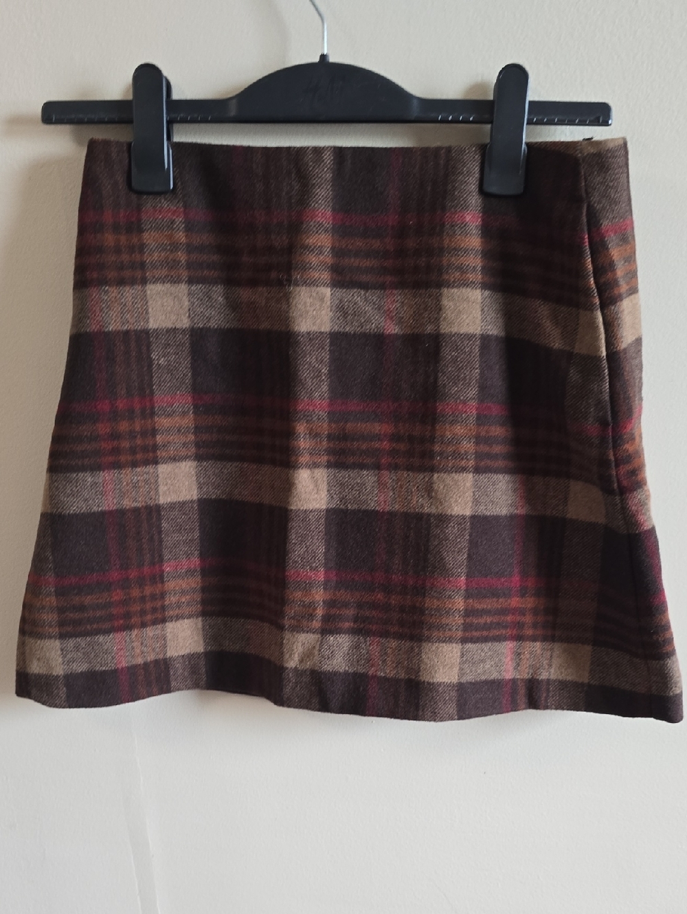 Uniqlo Wool Plaid Mini Skirt in Brown and Tan